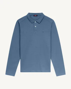 Carlos cotton long-sleeved polo shirt Washed blue