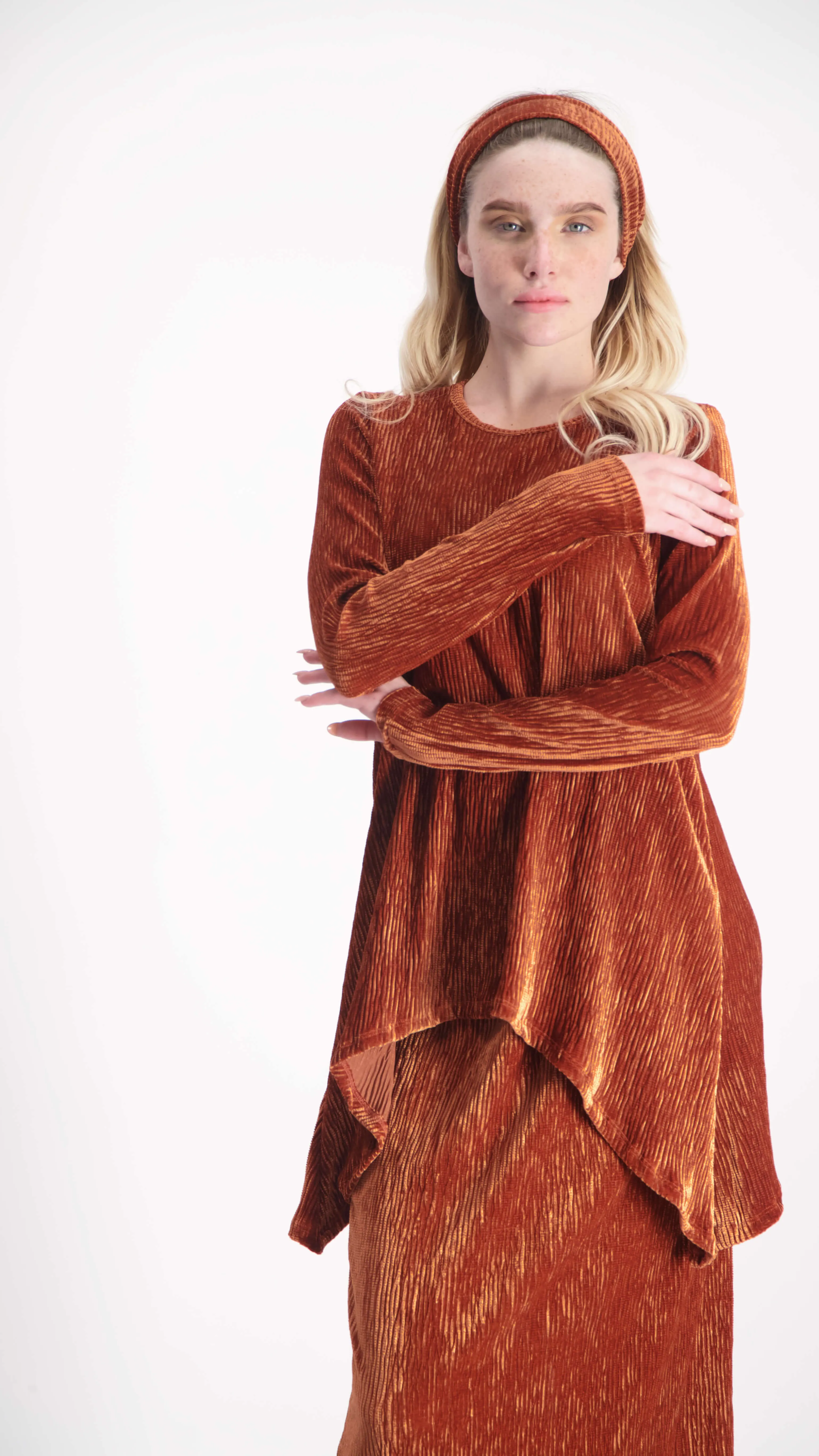 Asymmetric Ribbed Velvet Set / Brick