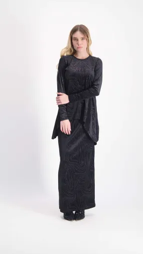 Asymmetric Velvet Set / Black & Silver