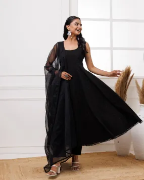 Black Schiffili Anarkali Suit Set