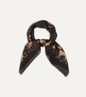 Wool-Silk Square Scarf with Black Unicorn Print