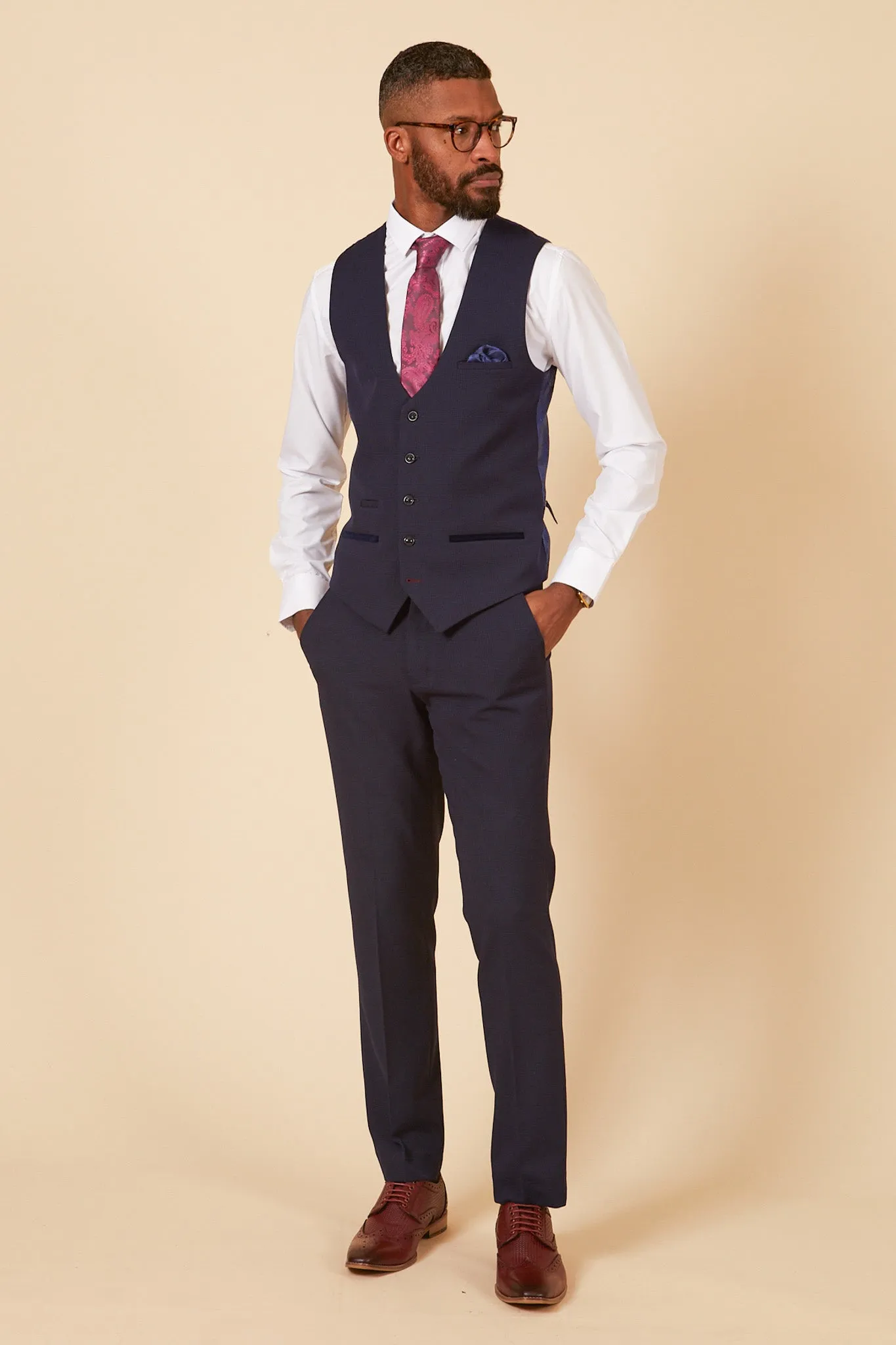 BROMLEY - Navy Check Three Piece Suit