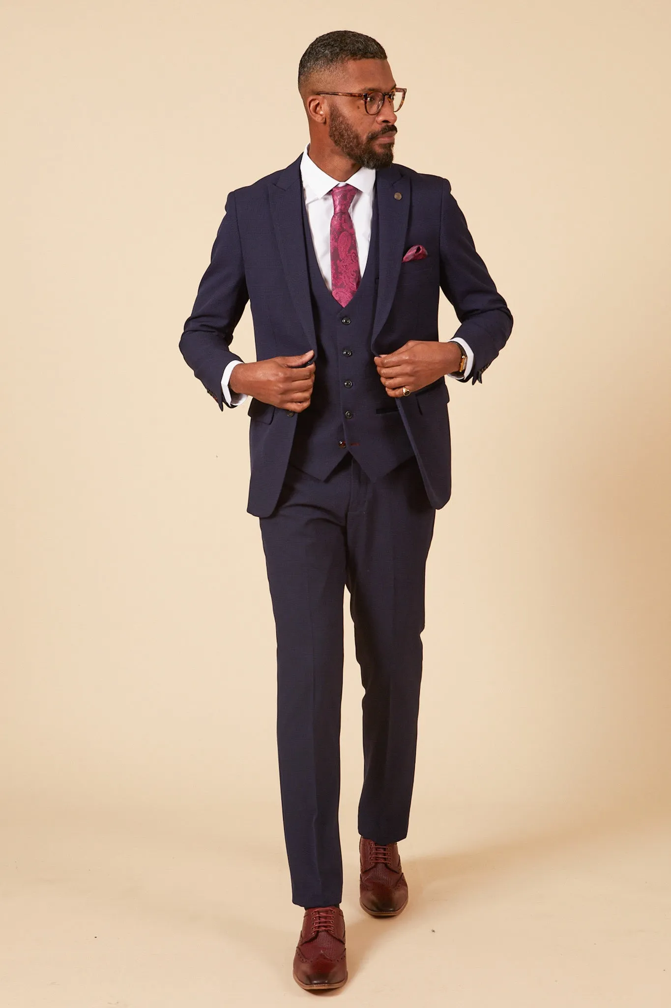 BROMLEY - Navy Check Three Piece Suit