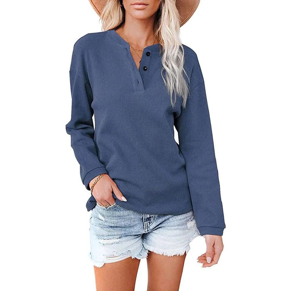 Button Up Long Sleeved Solid Top