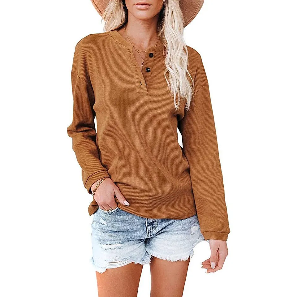 Button Up Long Sleeved Solid Top