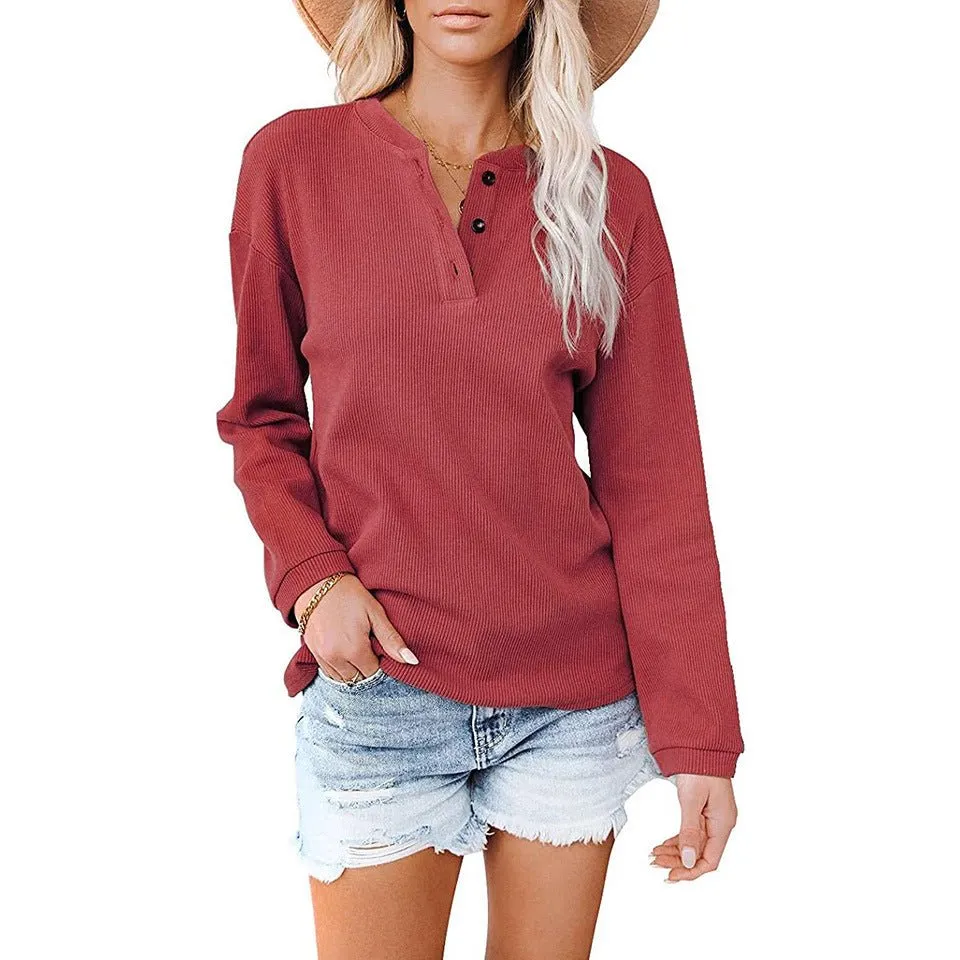 Button Up Long Sleeved Solid Top