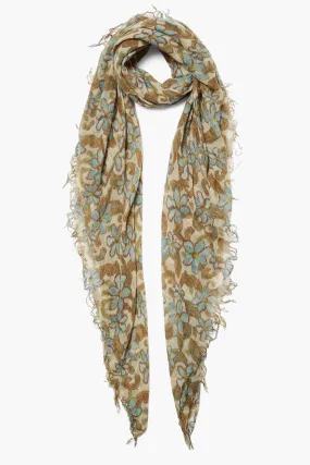 Cashmere and Silk Scarf Cloud Cream Daisy Floral