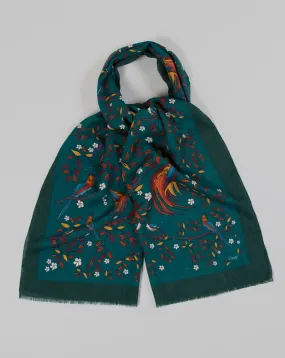 Drake's Birds Of Paradise Print Wool Scarf / Green