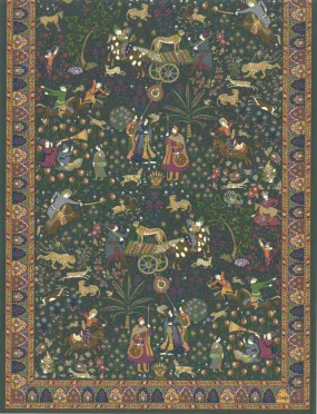 Drake's Wool & Silk Mughal Print Scarf / Green