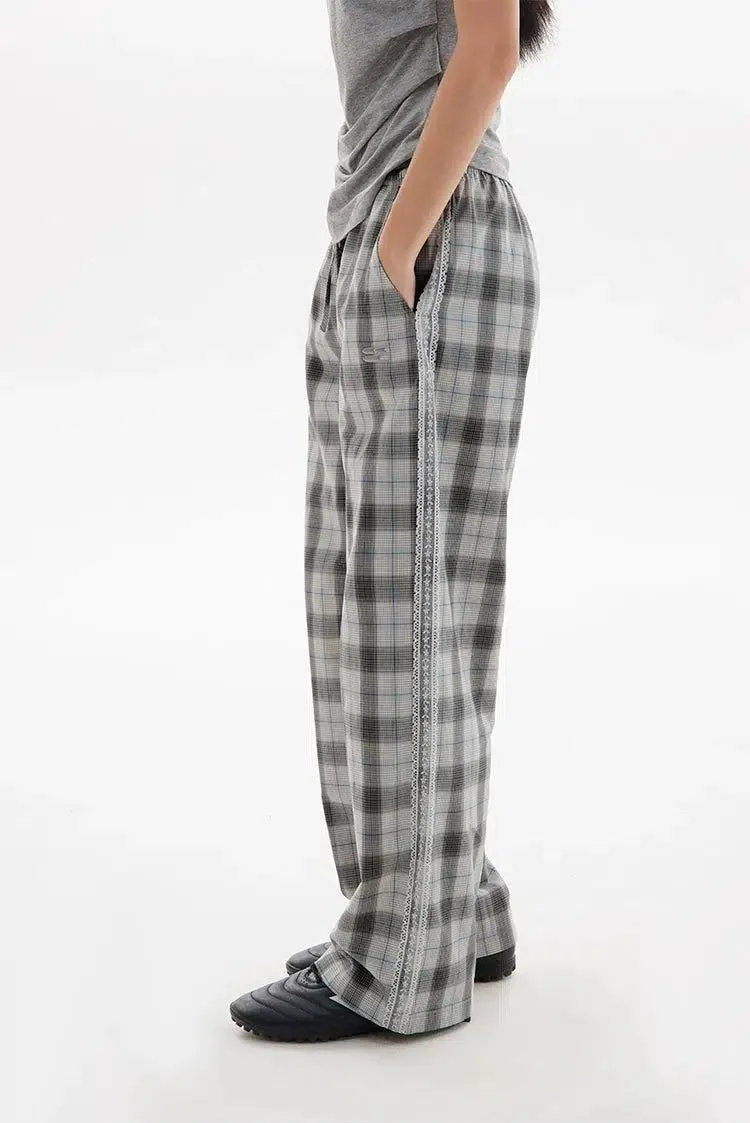 Drawstring Checked Lace Pants