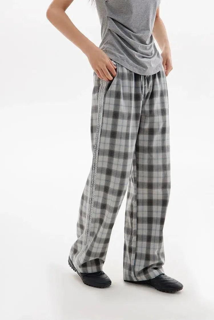 Drawstring Checked Lace Pants