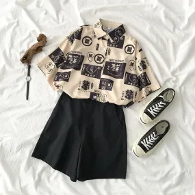 HARAJUKU PRINT SHIRT&SHORTS SUIT BY22407