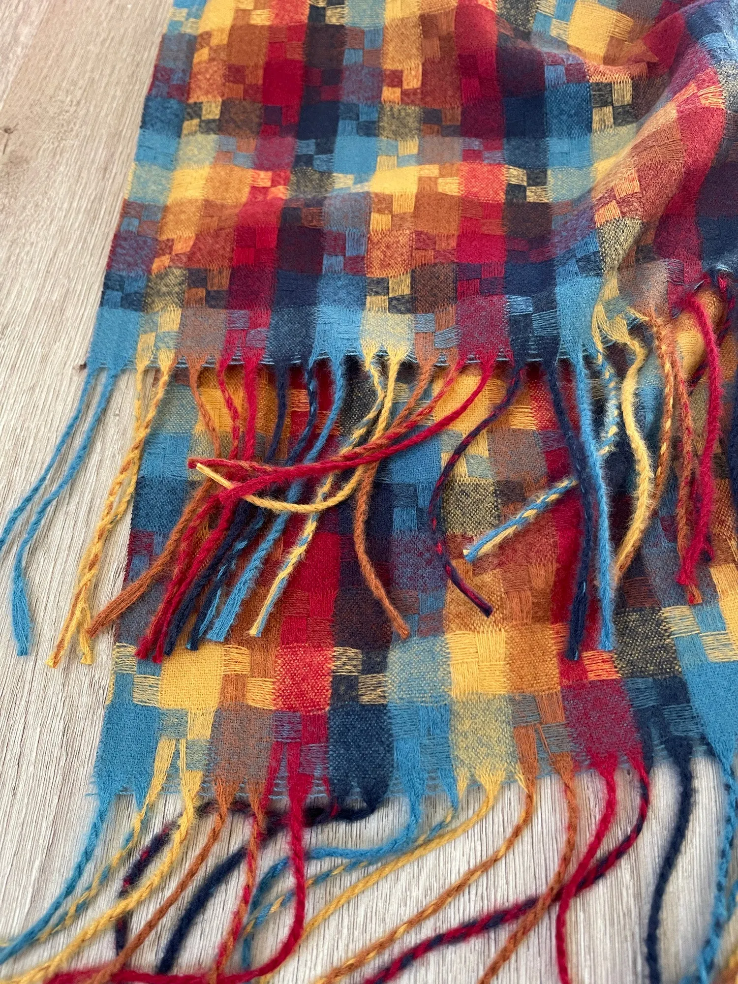 LONG RED MULTICOLOUR WOOL MIX CHECKED TARTAN SCARF