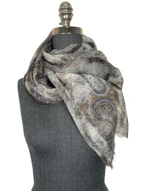 Loro Piana Cashmere Paisley Fringe Trim Oblong Scarf