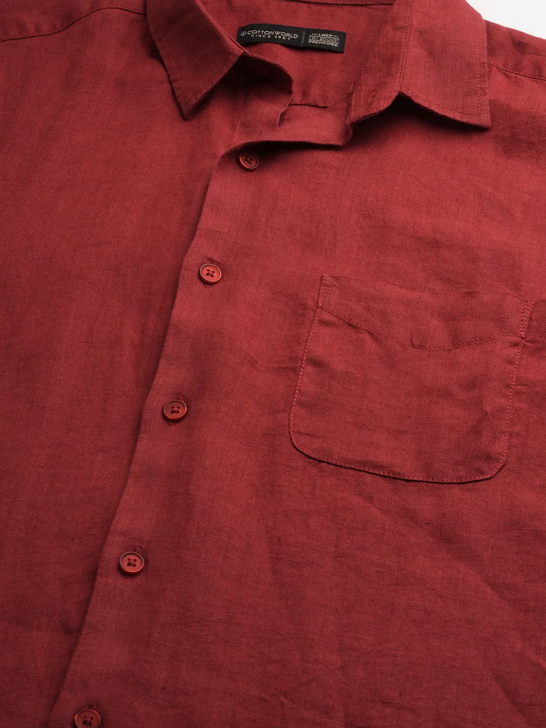 Men's 100% Linen Red Regular Fit Long Sleeved Shirt