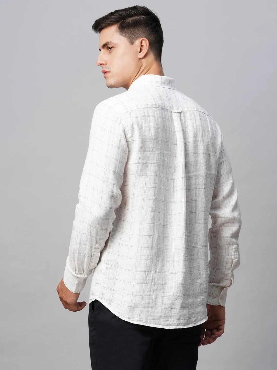 Men's 100% Linen White Regular Fit Long Sleeved Shirt