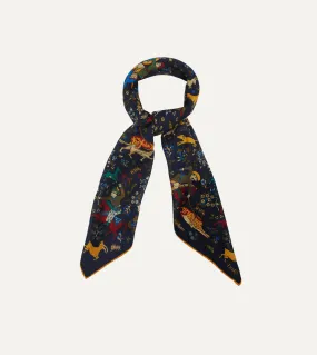 Luxurious Navy Mughal Print Wool-Silk Square Scarf