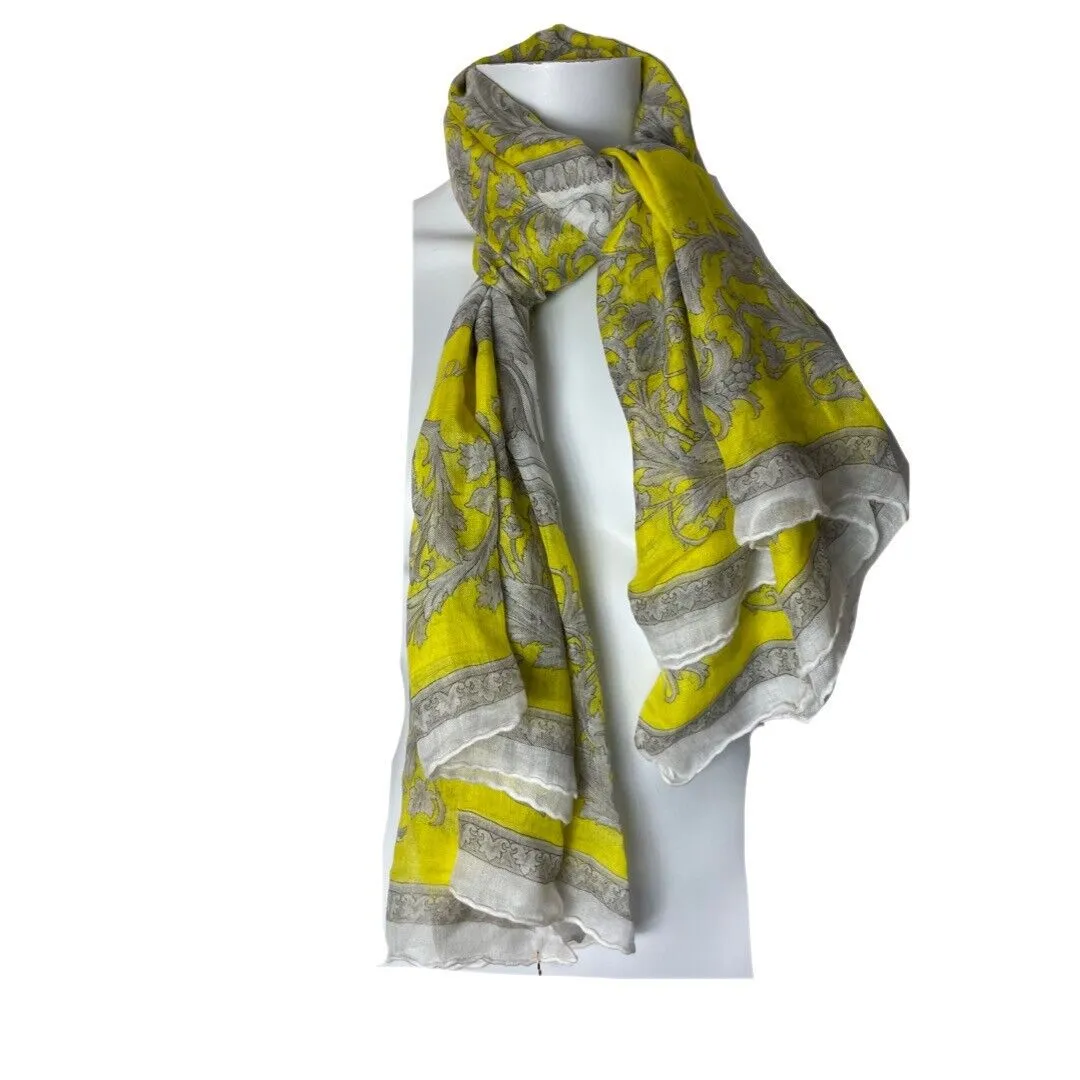 VERSACE Yellow 'Baroque' Print Cashmere Scarf