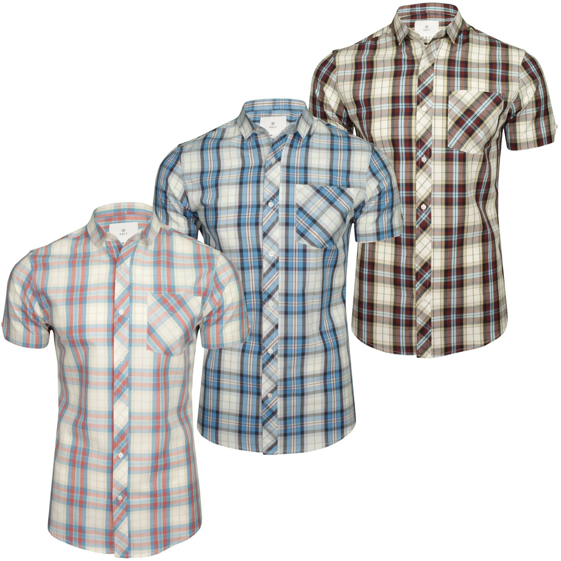 Xact Mens Cotton Checked Shirt - Short Sleeved