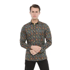 Xact Men's Retro Guitar Print Long Sleeved Shirt, Regular Fit